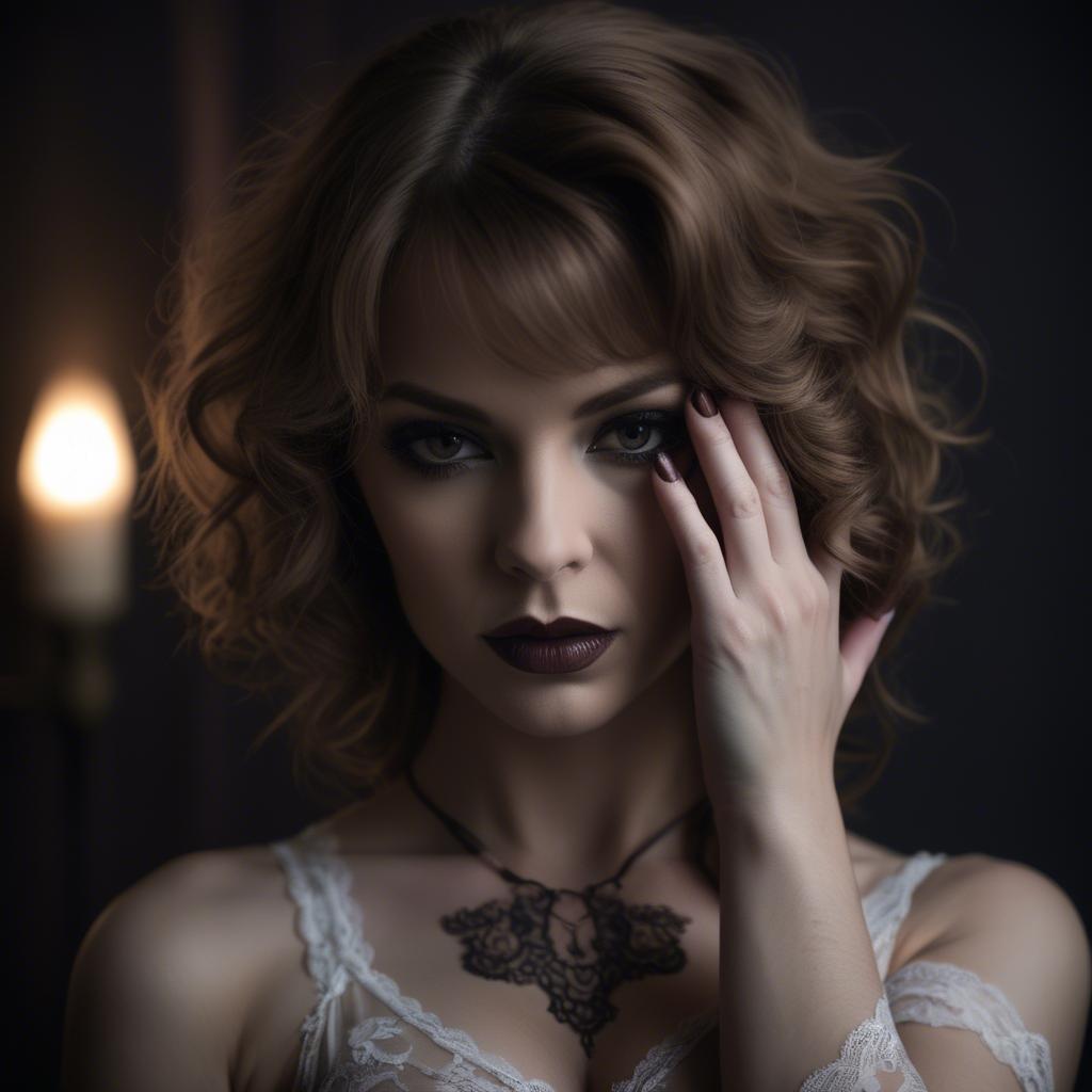 A stunning image of boudoir photoshoot, dark and mysterious tones.