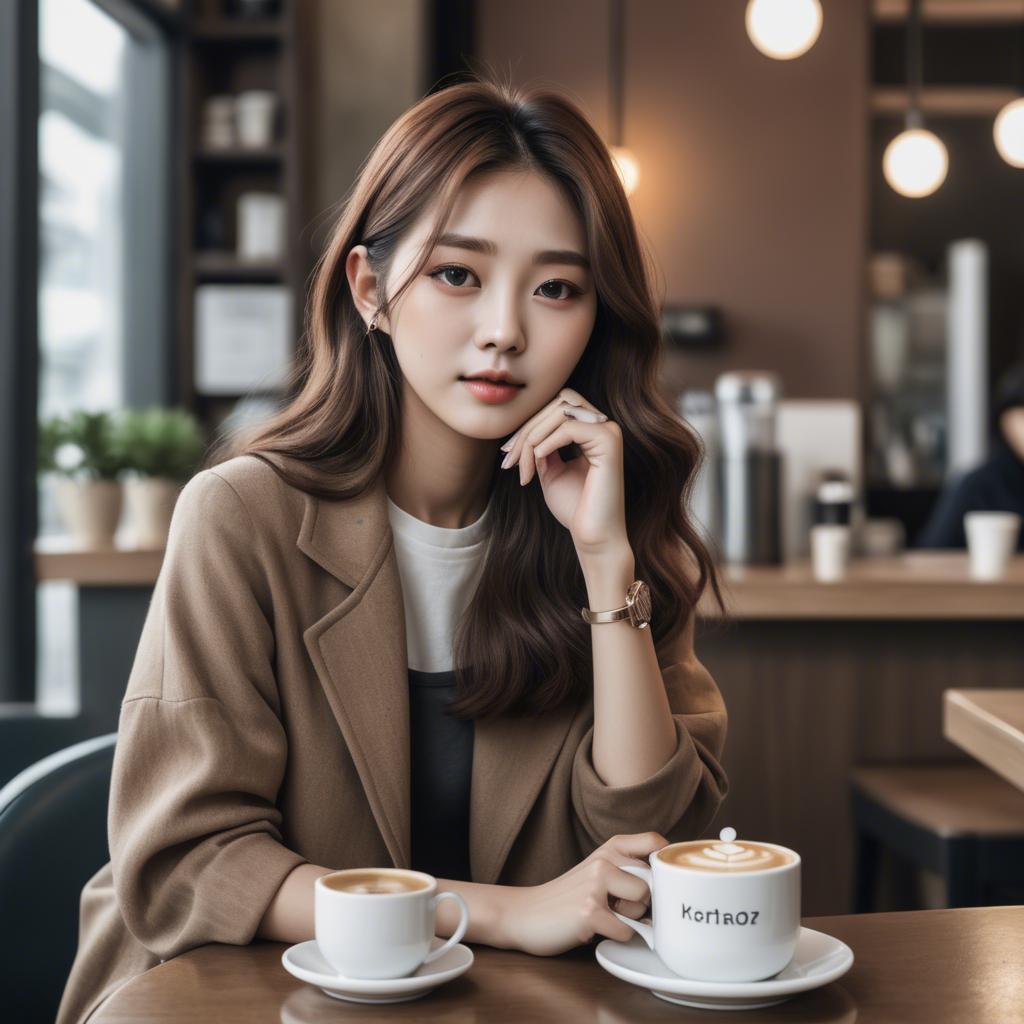 A stunning image of casual chic korean girl in a coffee shop.