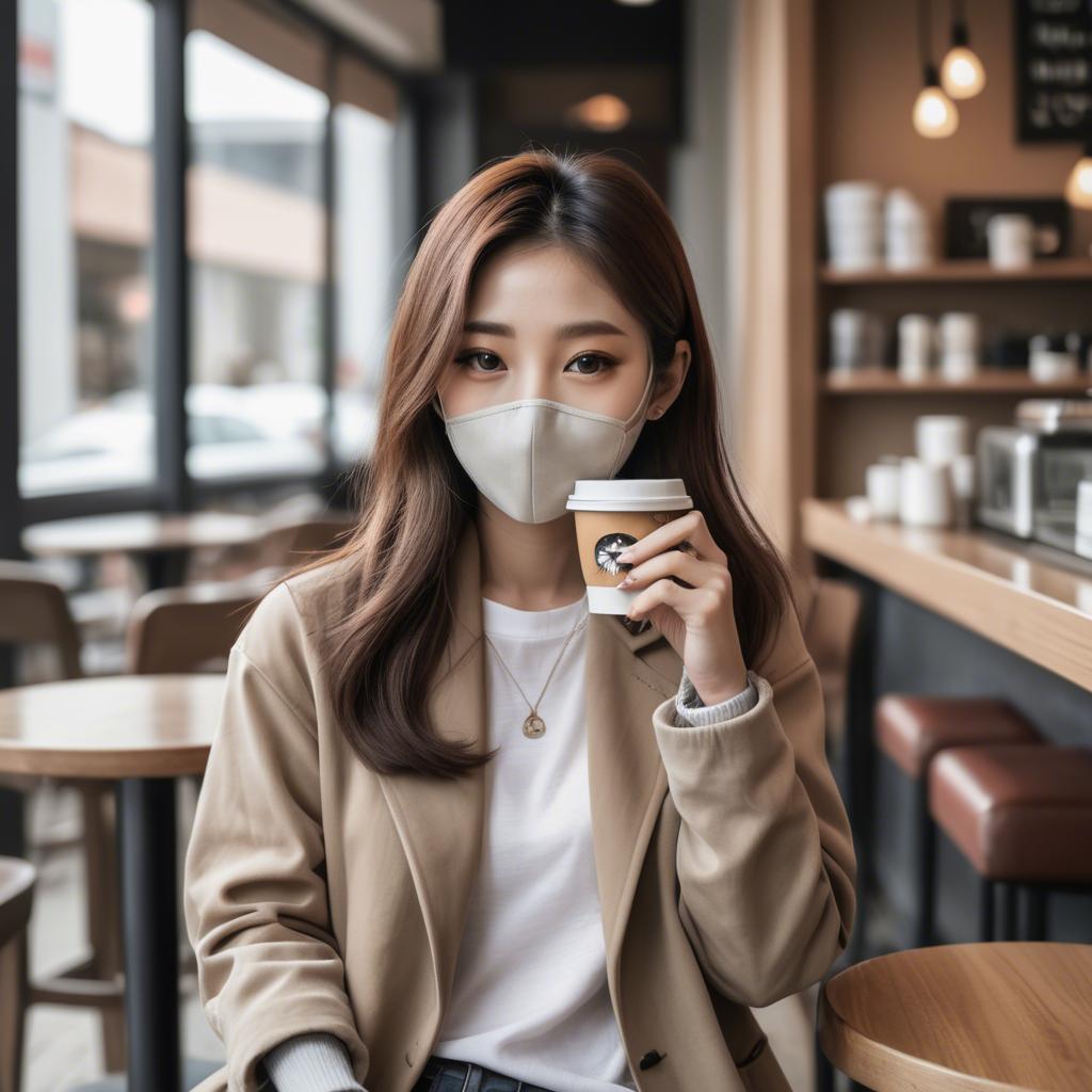 A stunning image of casual chic korean girl in a coffee shop.
