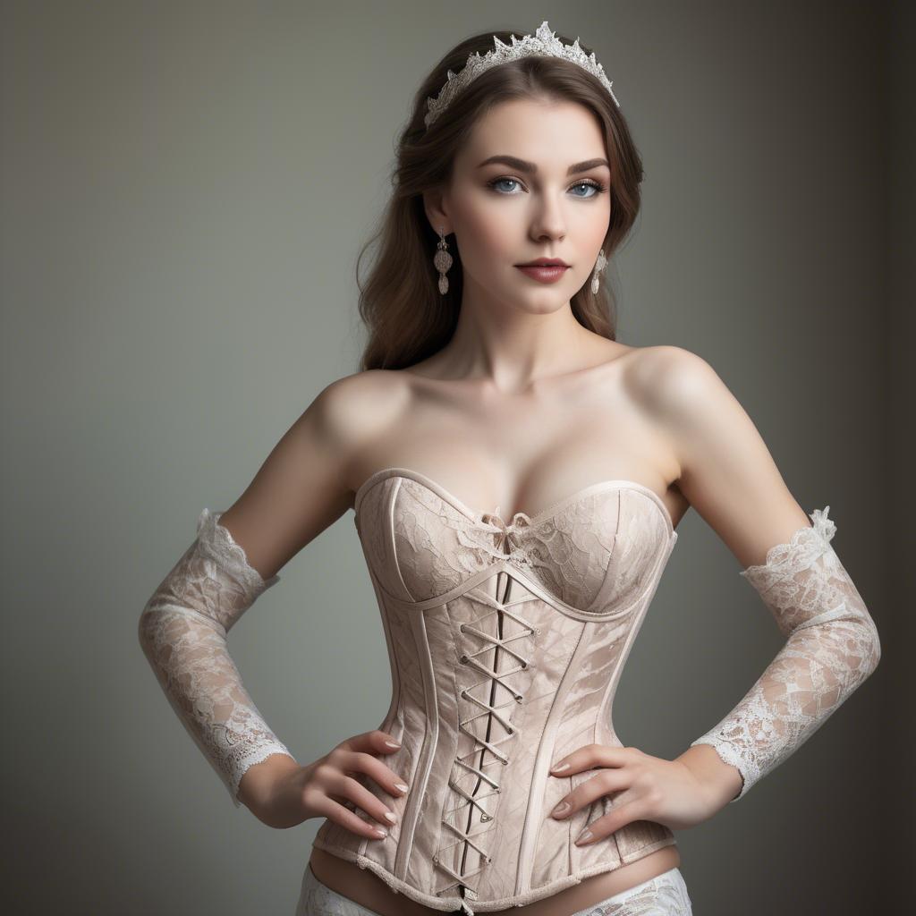 A stunning image of caucasian elegance in a lace corset.