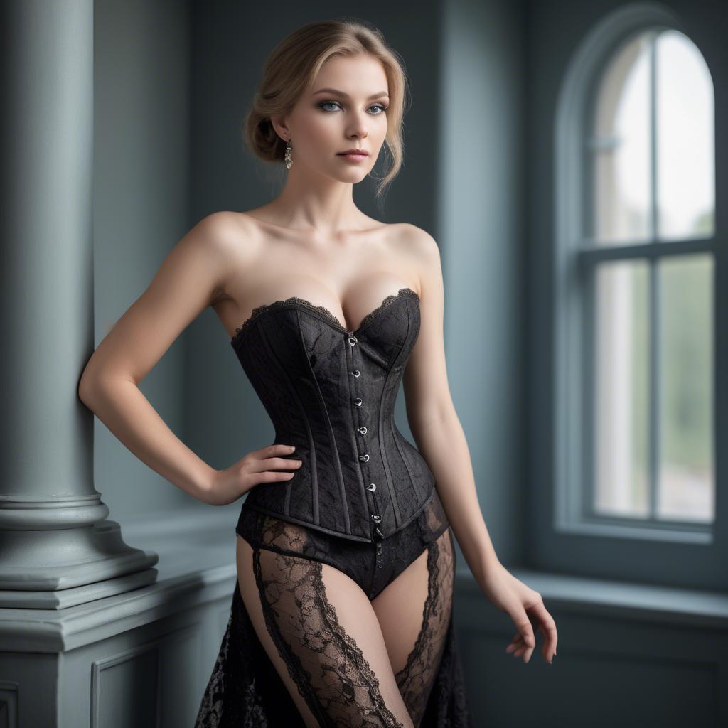 A stunning image of caucasian elegance in a lace corset.