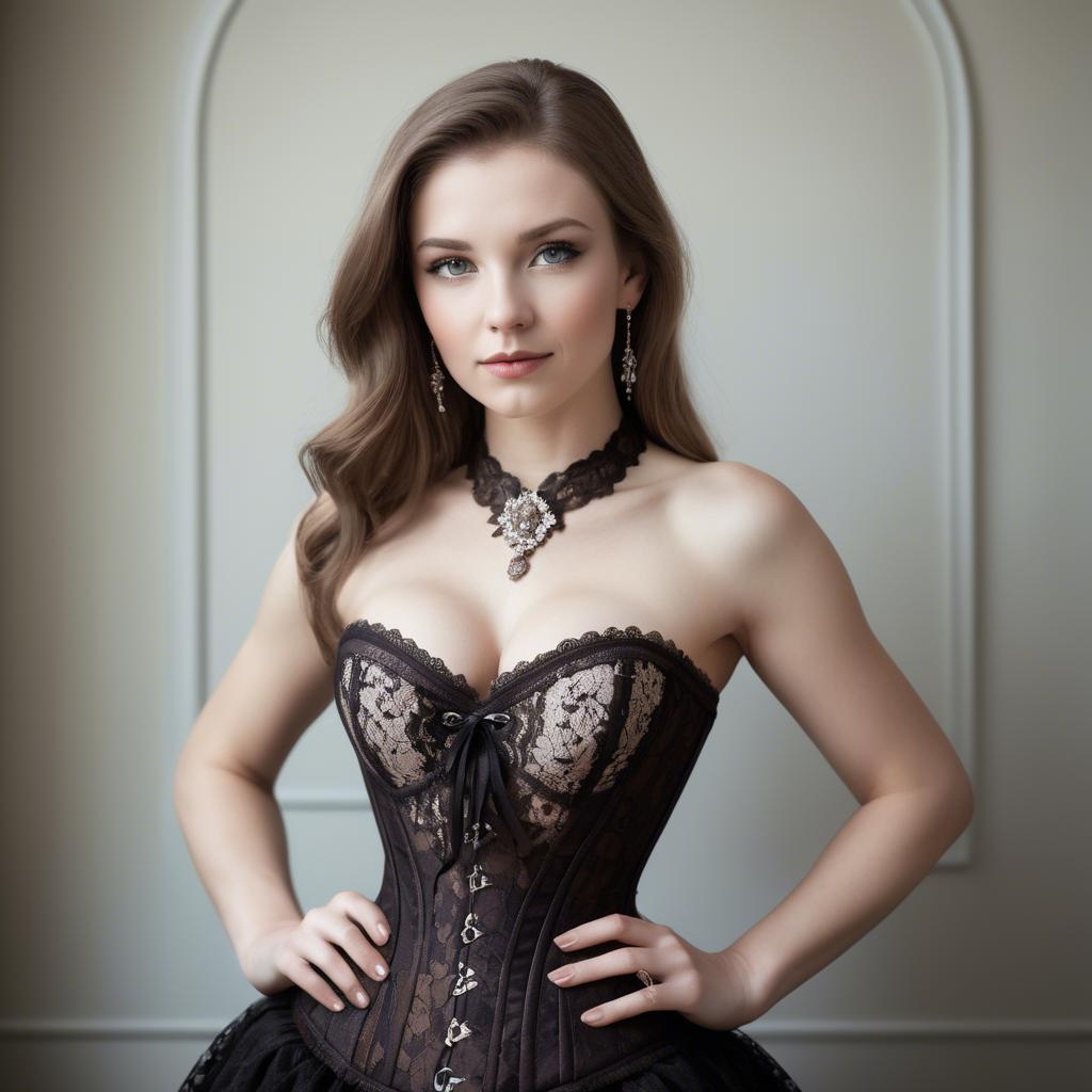 A stunning image of caucasian elegance in a lace corset.