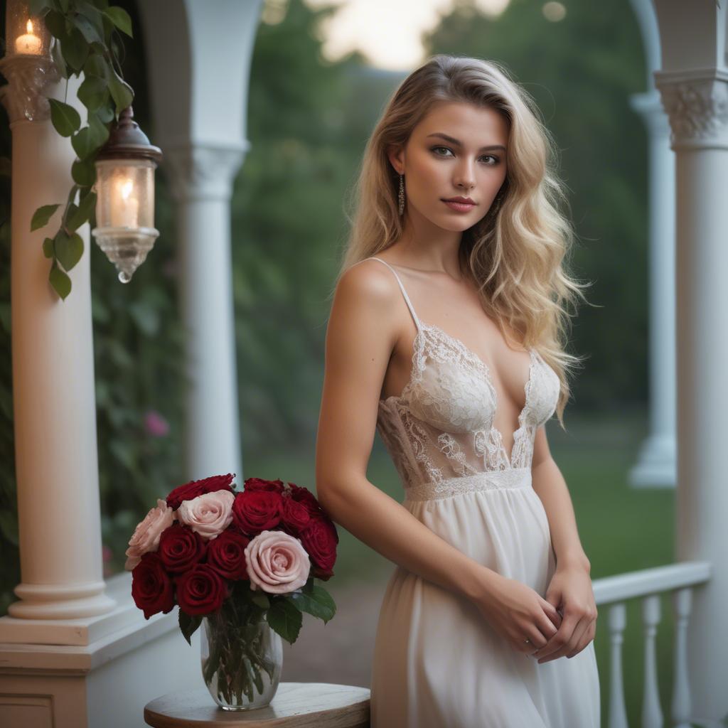 A stunning image of caucasian model in romantic settings.