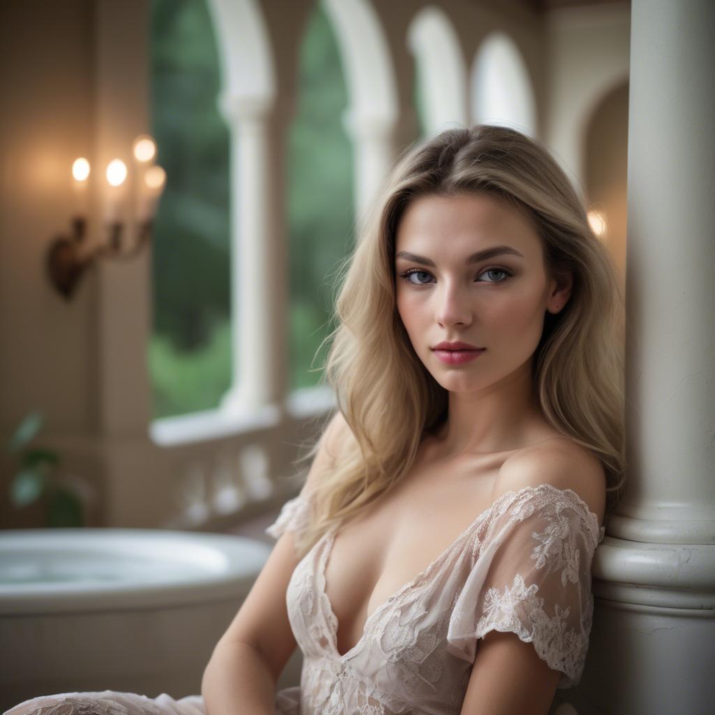 A stunning image of caucasian model in romantic settings.
