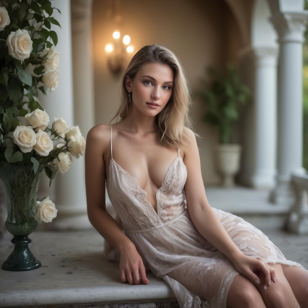 A stunning image of caucasian model in romantic settings.