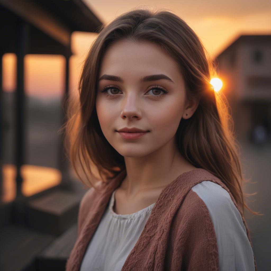 A stunning image of charming girl with a sunset background.