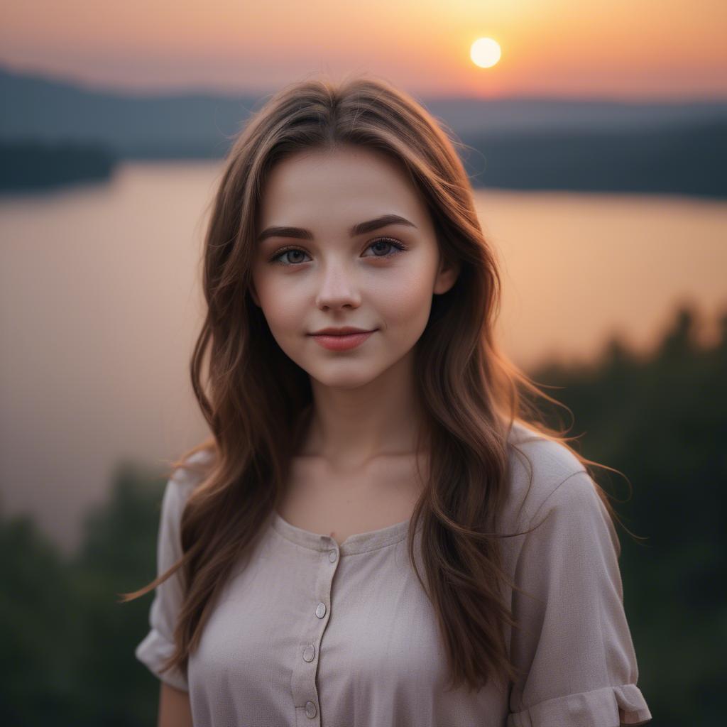 A stunning image of charming girl with a sunset background.