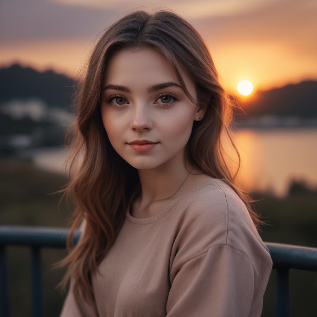 A stunning image of charming girl with a sunset background.