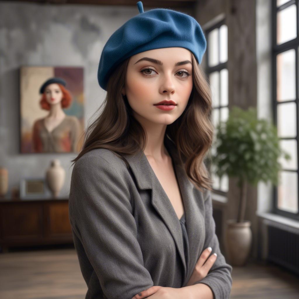 A stunning image of chic girl with a beret in an artistic loft.