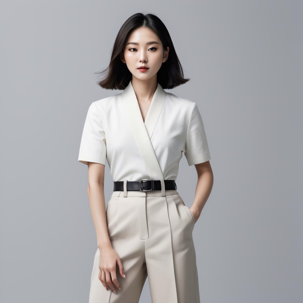A stunning image of chic korean woman in minimalistic modern design.