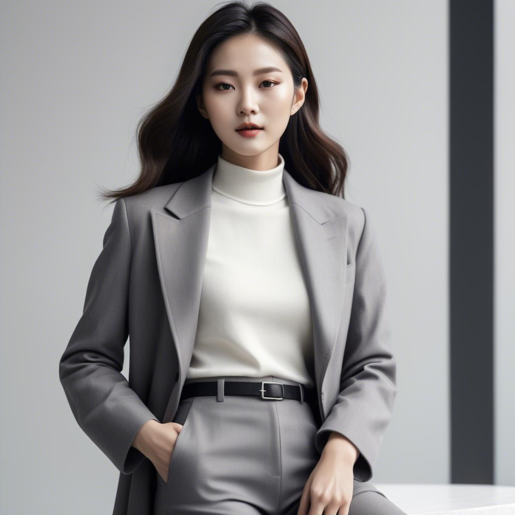 A stunning image of chic korean woman in minimalistic modern design.