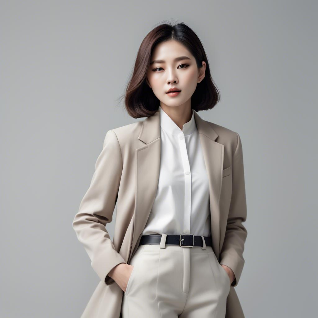 A stunning image of chic korean woman in minimalistic modern design.