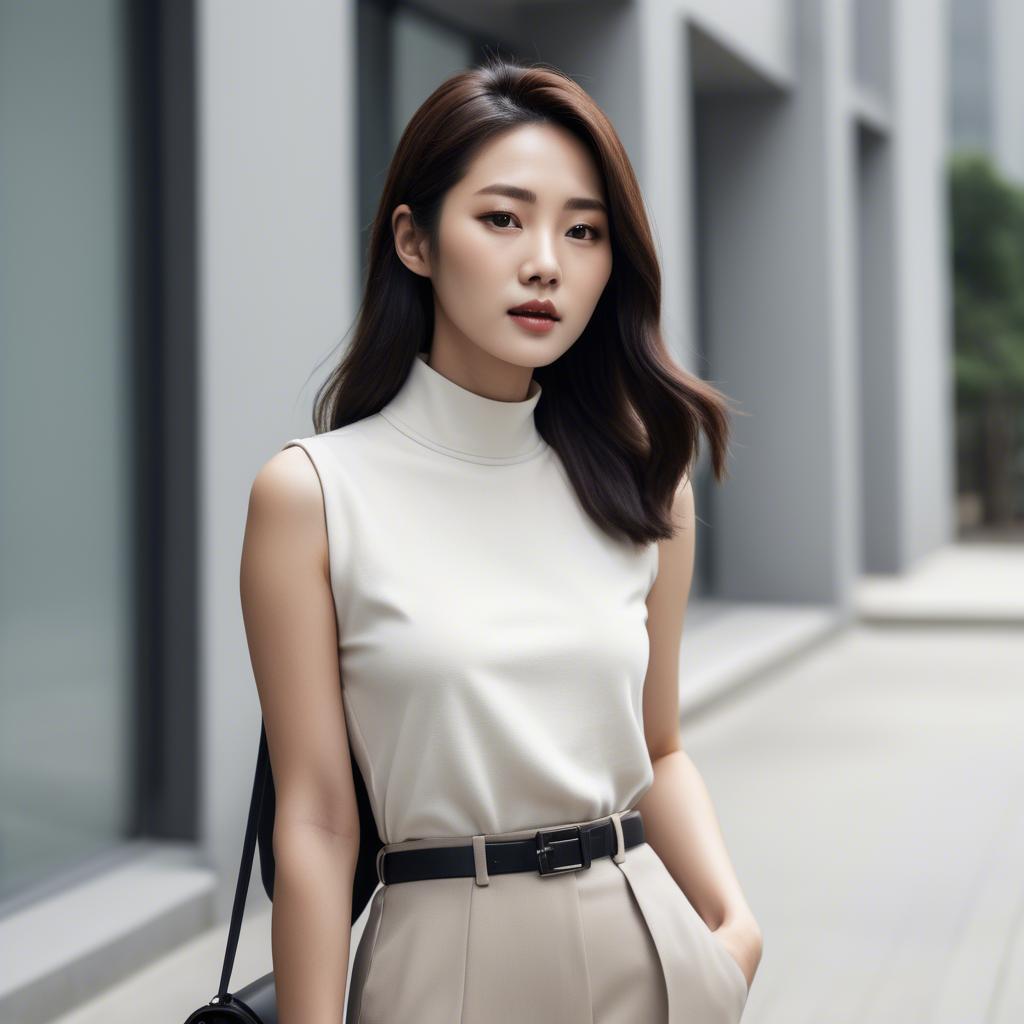 A stunning image of chic korean woman in minimalistic modern design.