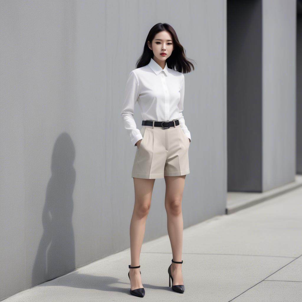 A stunning image of chic korean woman in minimalistic modern design.