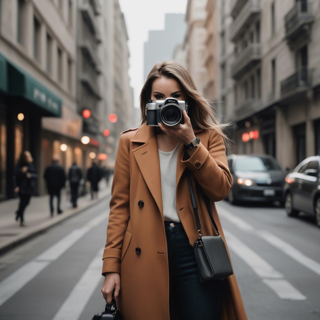 A stunning image of chic urban photographer capturing cityscapes.