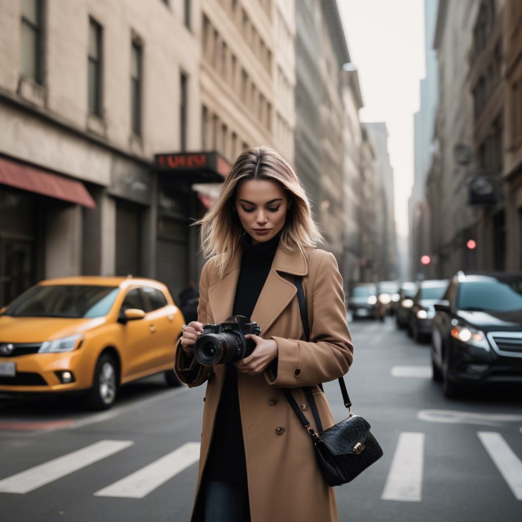 A stunning image of chic urban photographer capturing cityscapes.