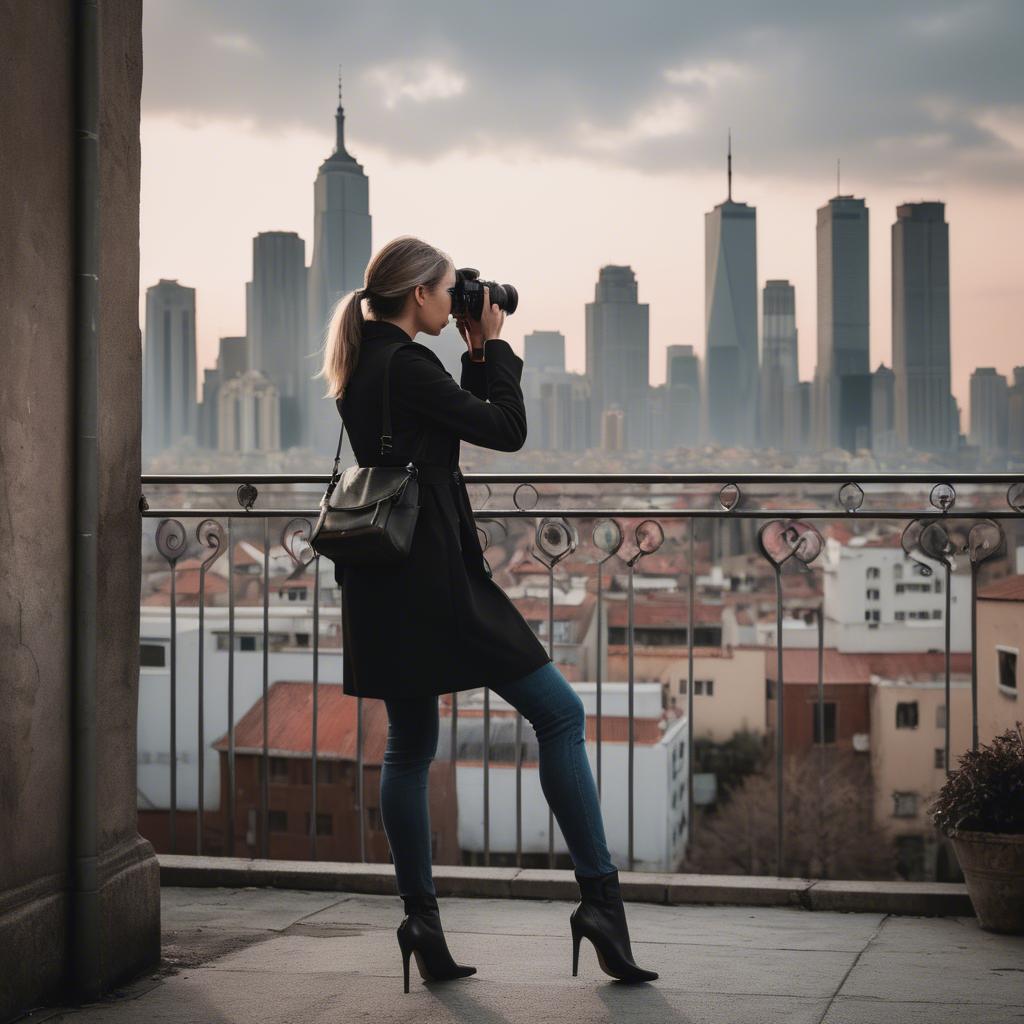 A stunning image of chic urban photographer capturing cityscapes.