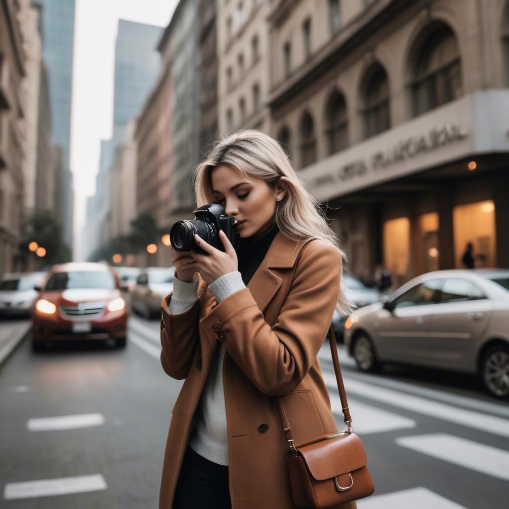 A stunning image of chic urban photographer capturing cityscapes.