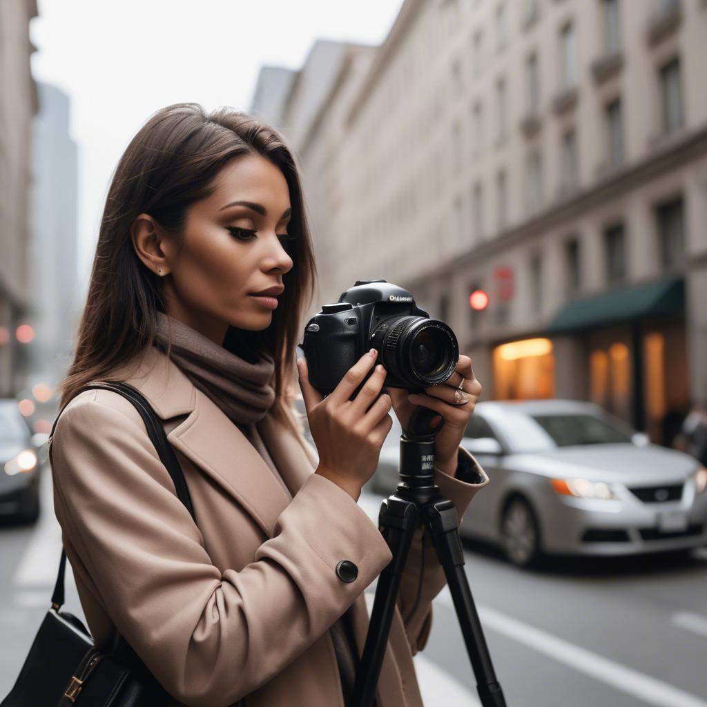 A stunning image of chic urban photographer capturing cityscapes.