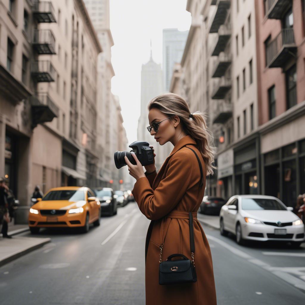 A stunning image of chic urban photographer capturing cityscapes.