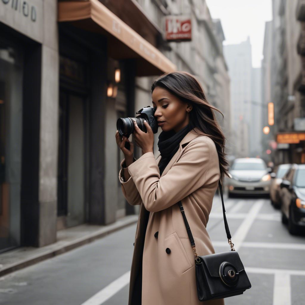 A stunning image of chic urban photographer capturing cityscapes.