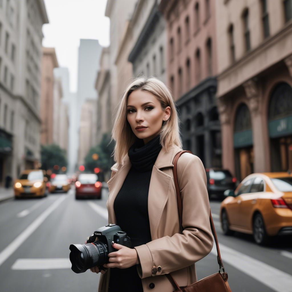 A stunning image of chic urban photographer capturing cityscapes.