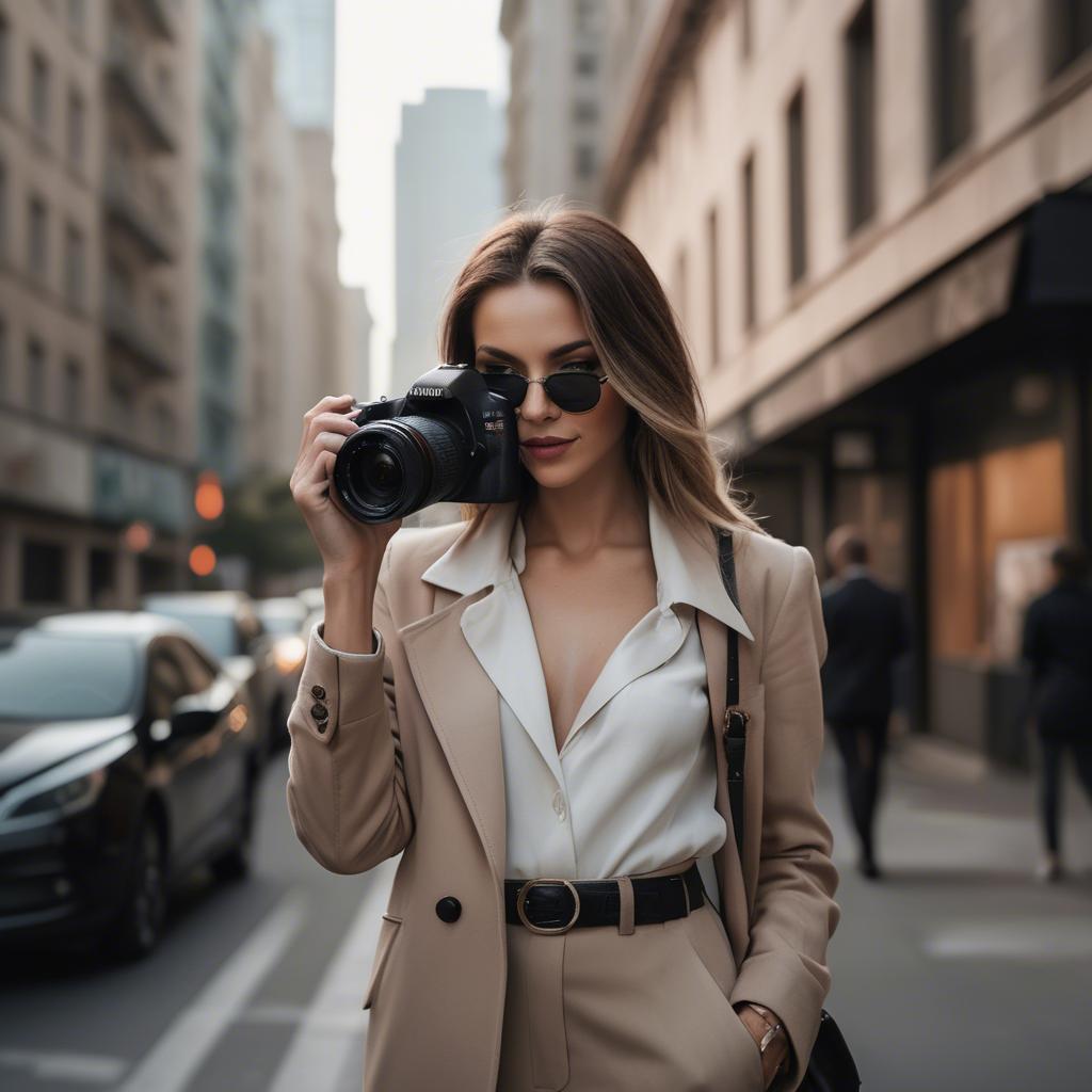A stunning image of chic urban photographer capturing cityscapes.