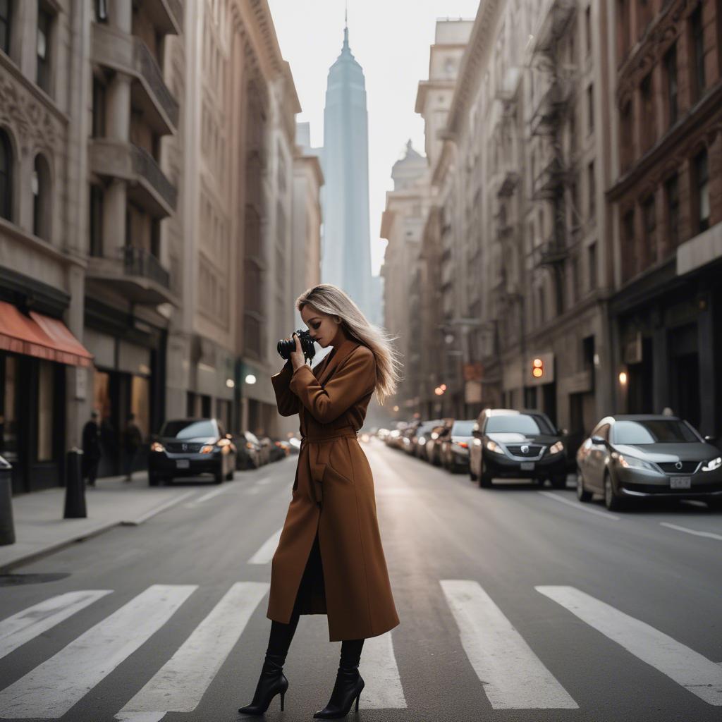 A stunning image of chic urban photographer capturing cityscapes.