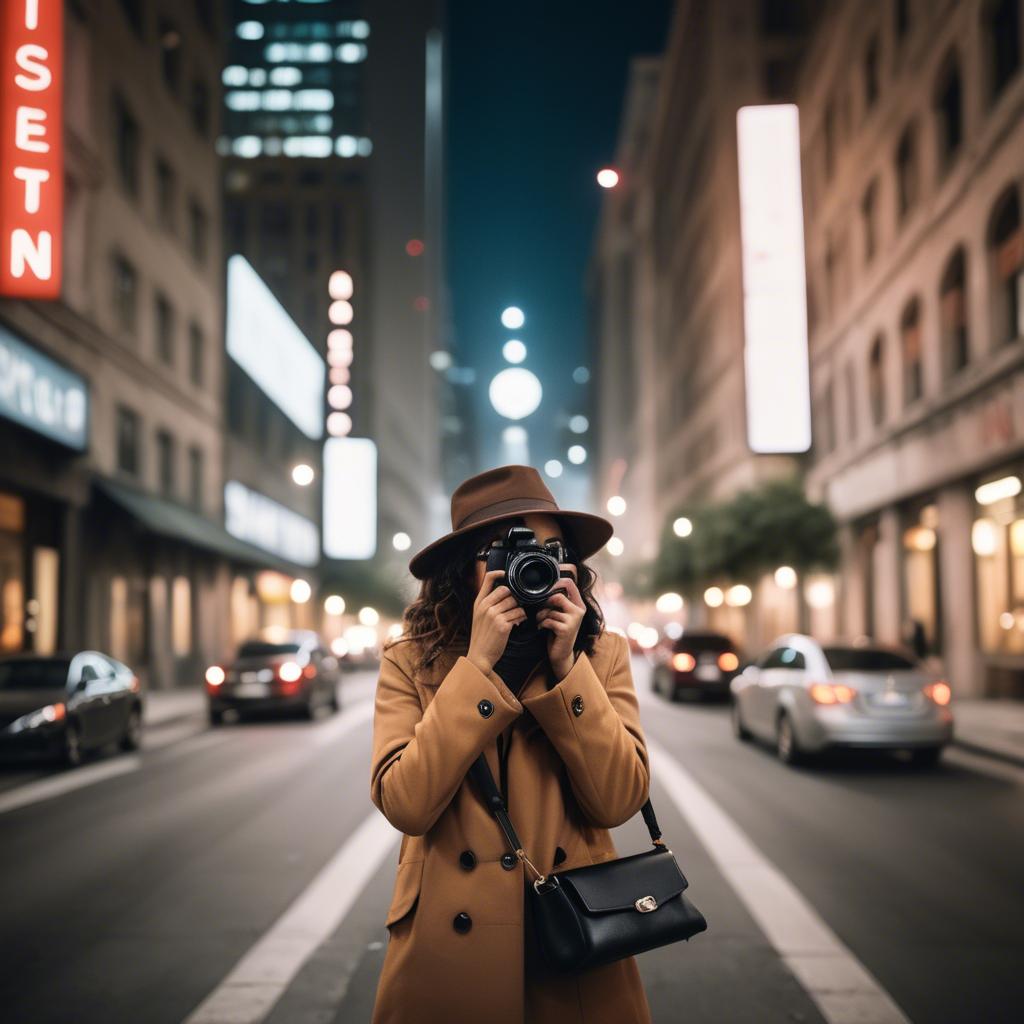 A stunning image of chic urban photographer capturing cityscapes.