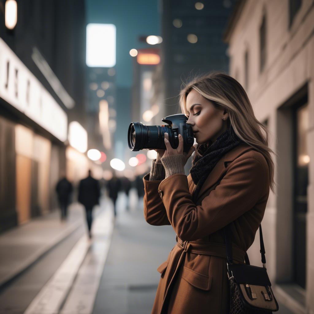 A stunning image of chic urban photographer capturing cityscapes.