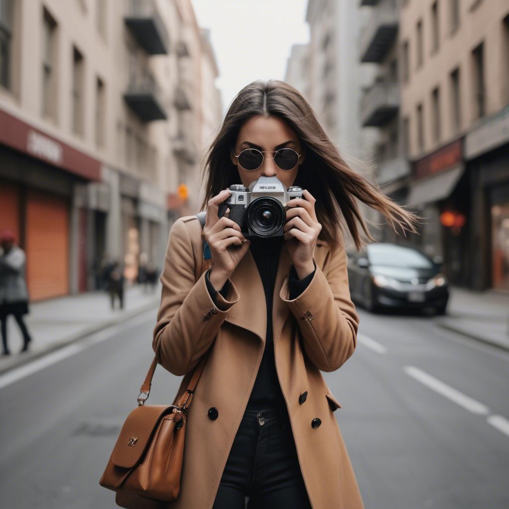 A stunning image of chic urban photographer capturing cityscapes.