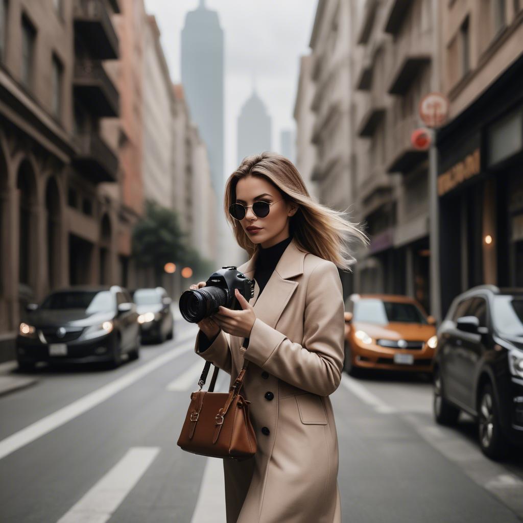A stunning image of chic urban photographer capturing cityscapes.