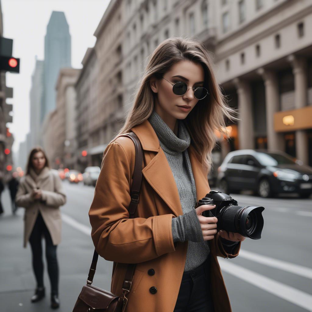 A stunning image of chic urban photographer capturing cityscapes.