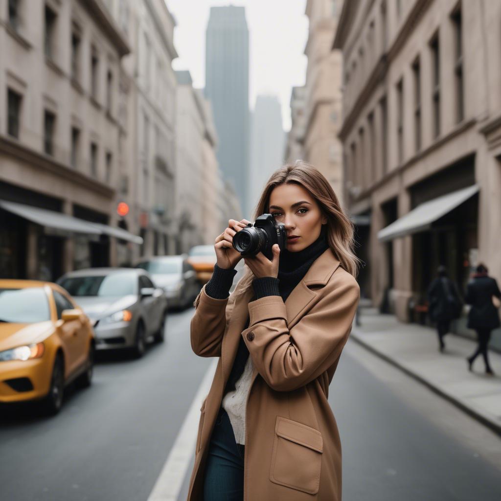 A stunning image of chic urban photographer capturing cityscapes.
