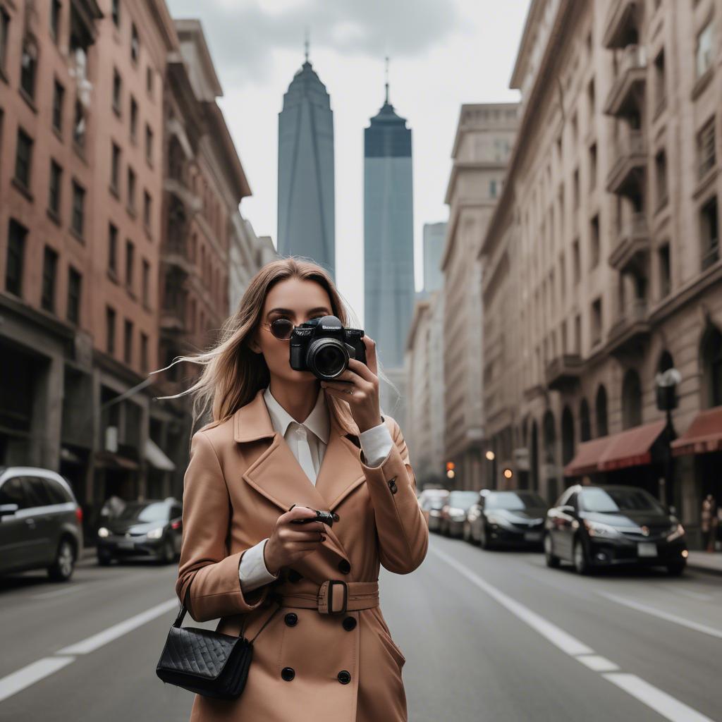 A stunning image of chic urban photographer capturing cityscapes.