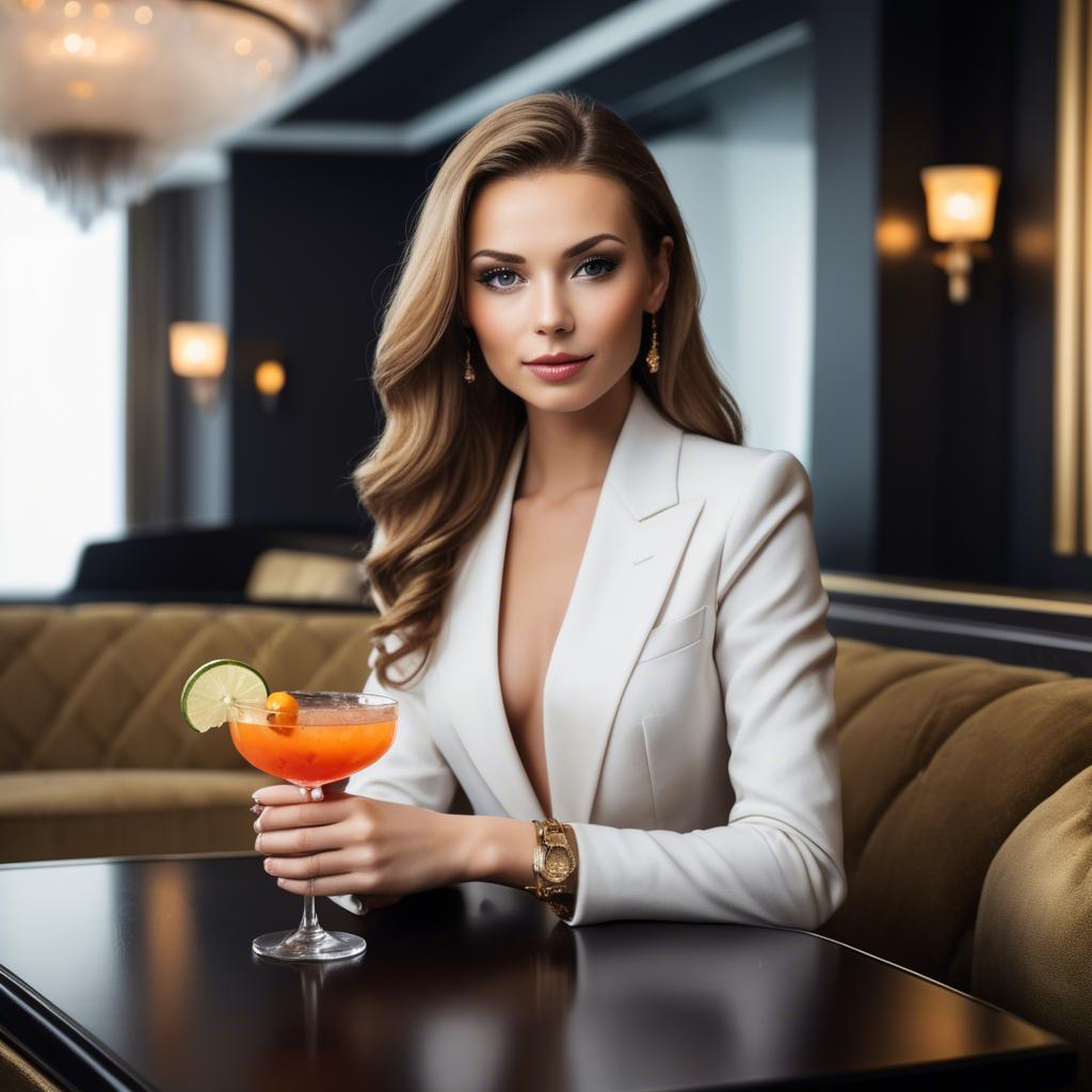 A stunning image of chic woman with a cocktail in a luxury lounge.