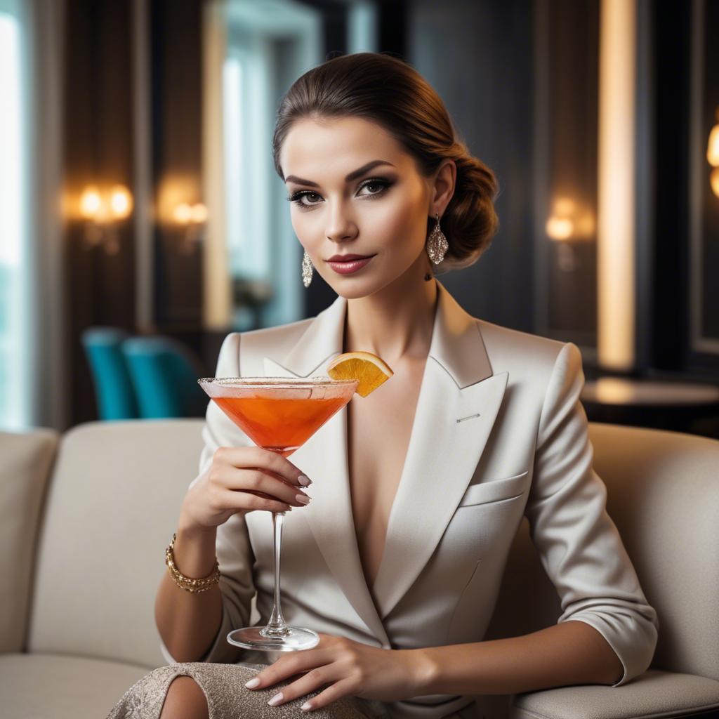 A stunning image of chic woman with a cocktail in a luxury lounge.