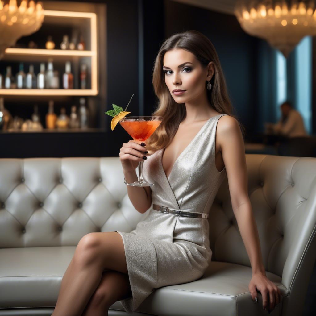 A stunning image of chic woman with a cocktail in a luxury lounge.
