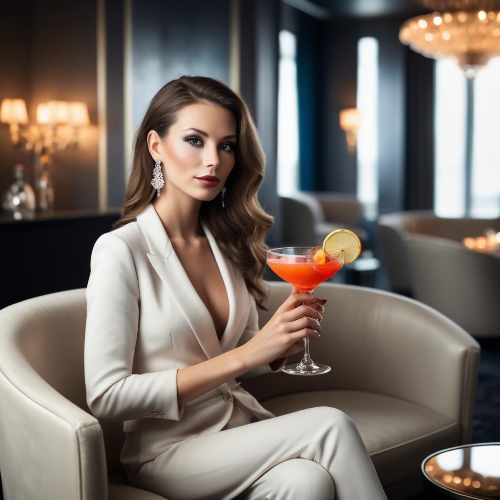 A stunning image of chic woman with a cocktail in a luxury lounge.