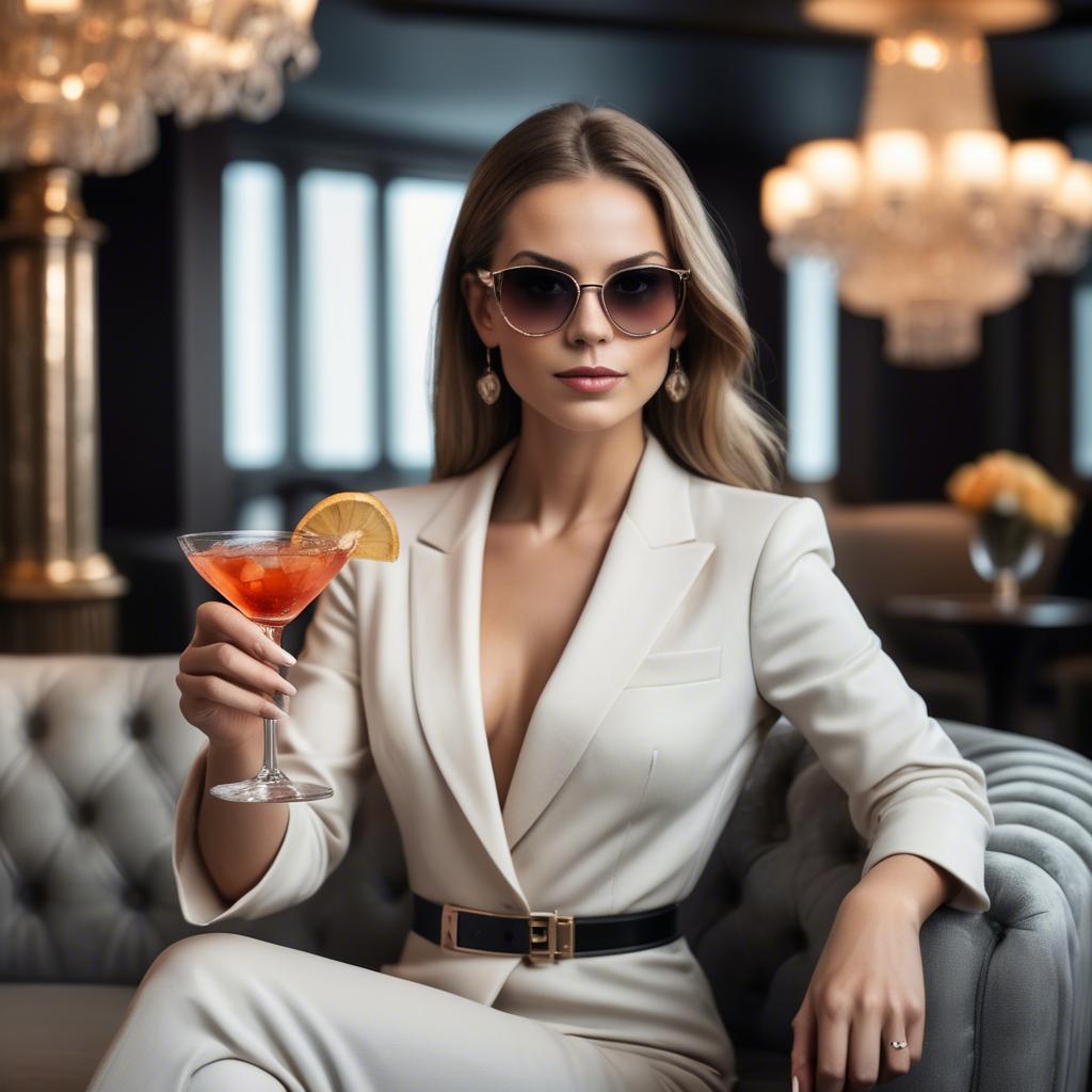 A stunning image of chic woman with a cocktail in a luxury lounge.
