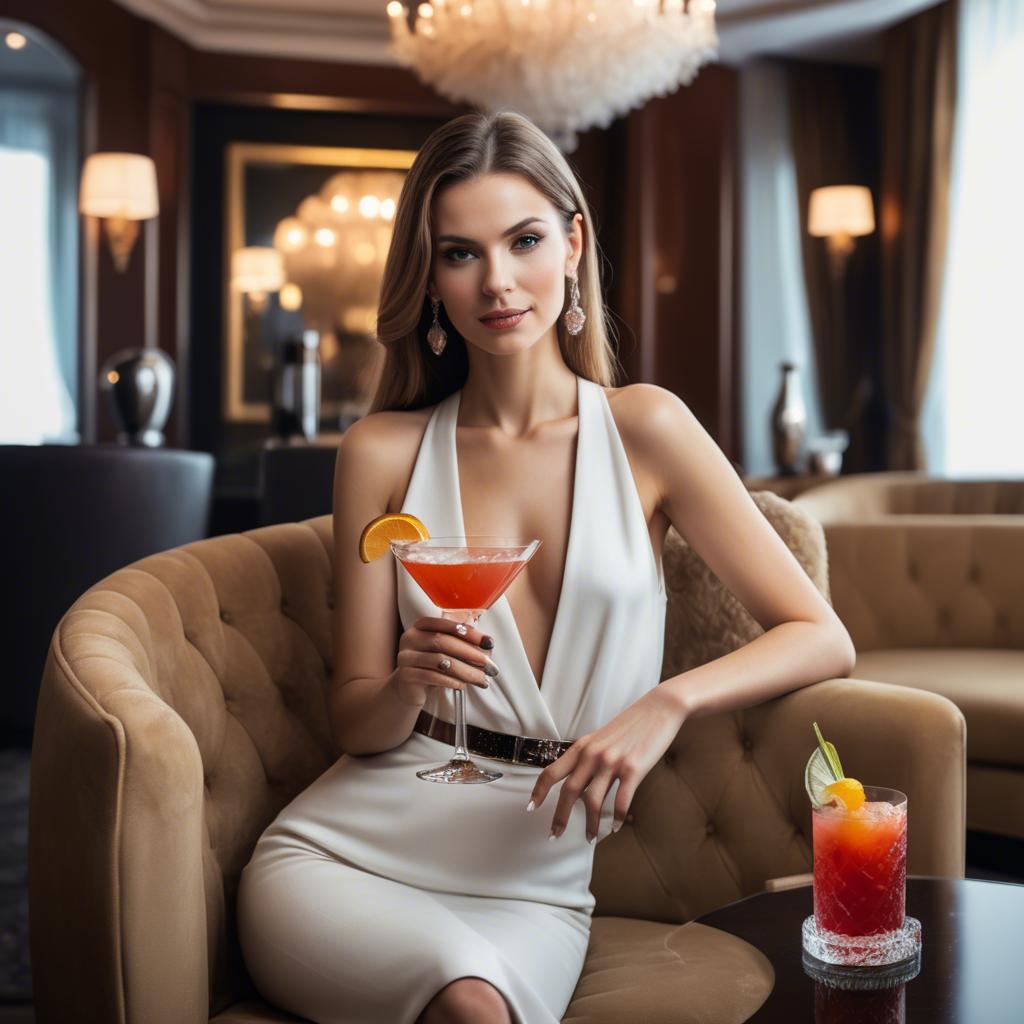 A stunning image of chic woman with a cocktail in a luxury lounge.