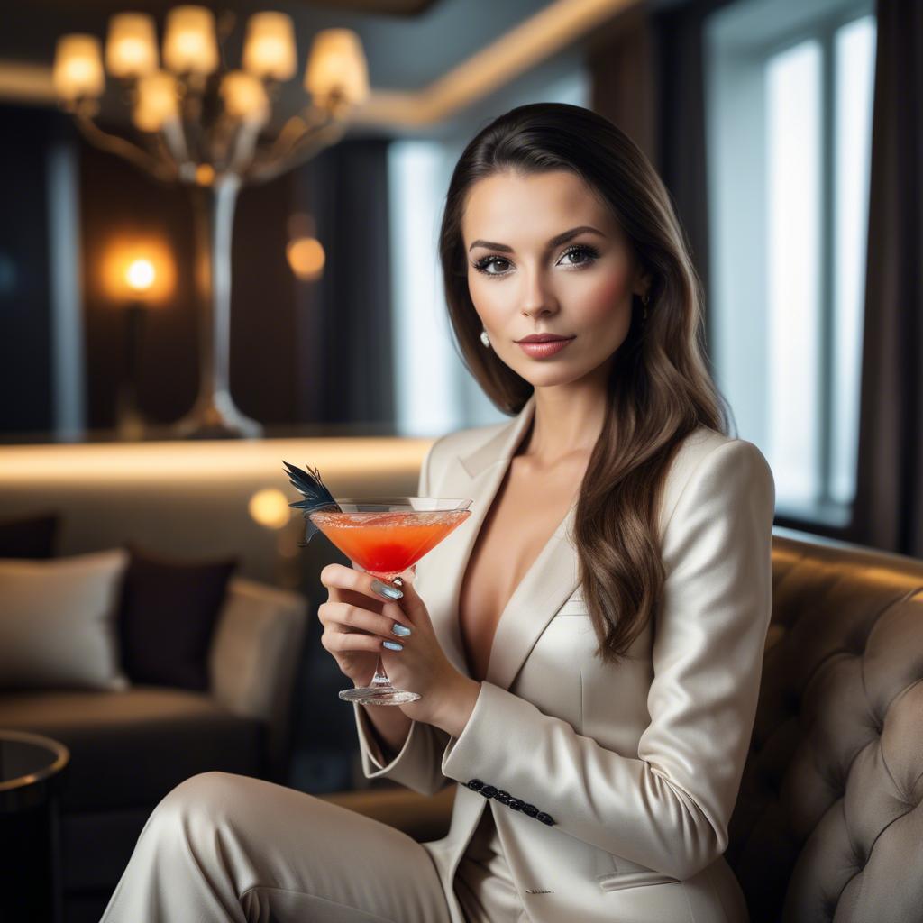 A stunning image of chic woman with a cocktail in a luxury lounge.