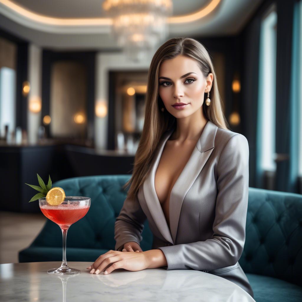 A stunning image of chic woman with a cocktail in a luxury lounge.