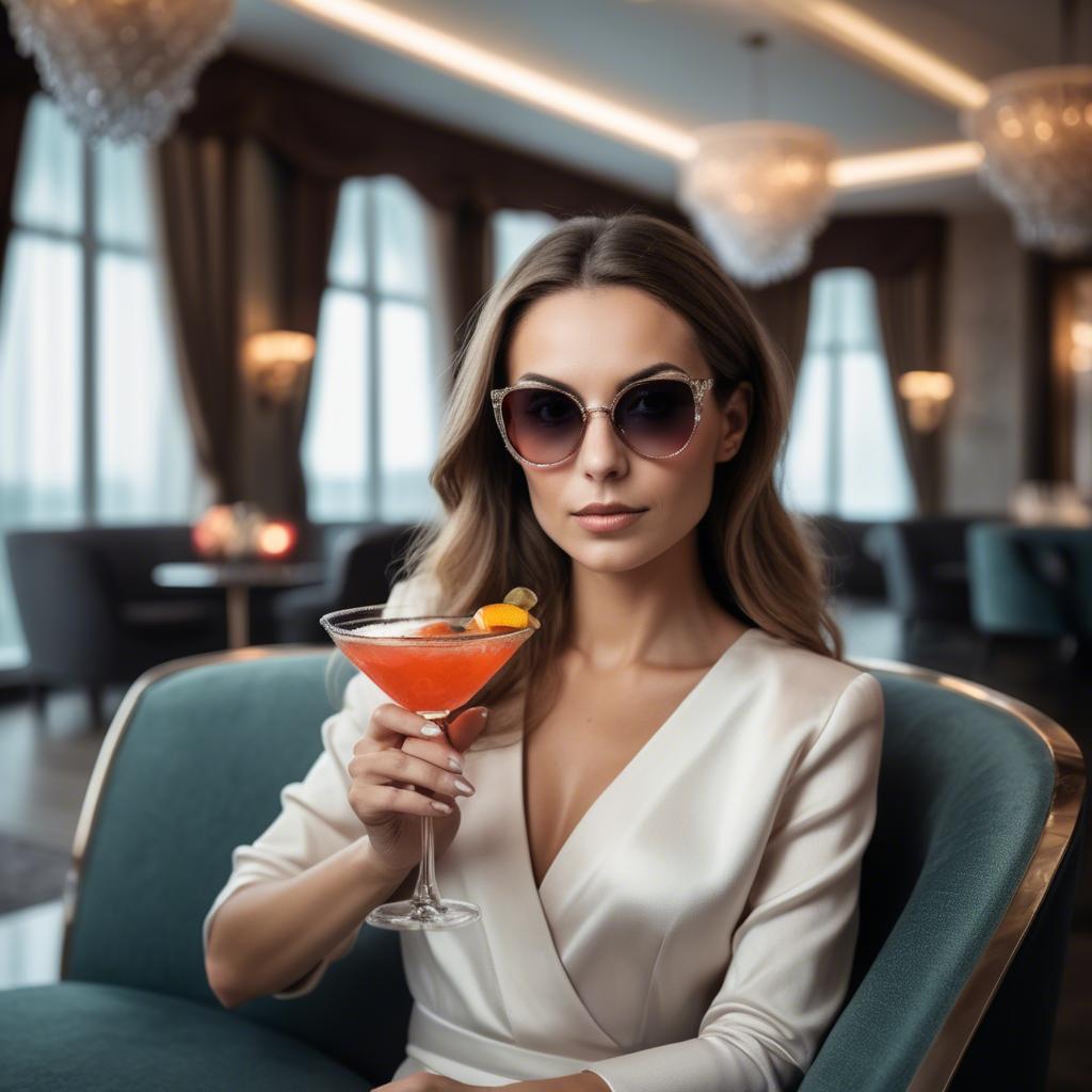 A stunning image of chic woman with a cocktail in a luxury lounge.