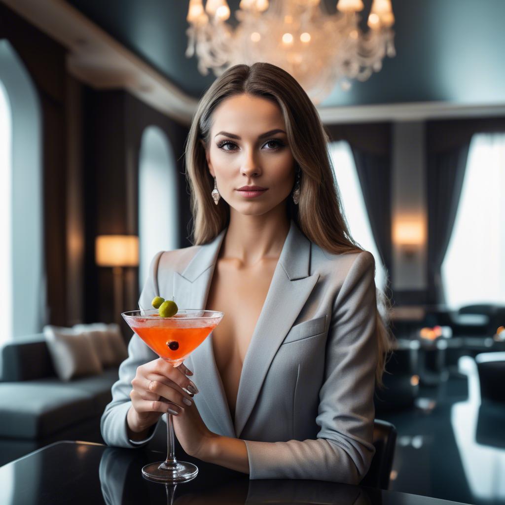 A stunning image of chic woman with a cocktail in a luxury lounge.