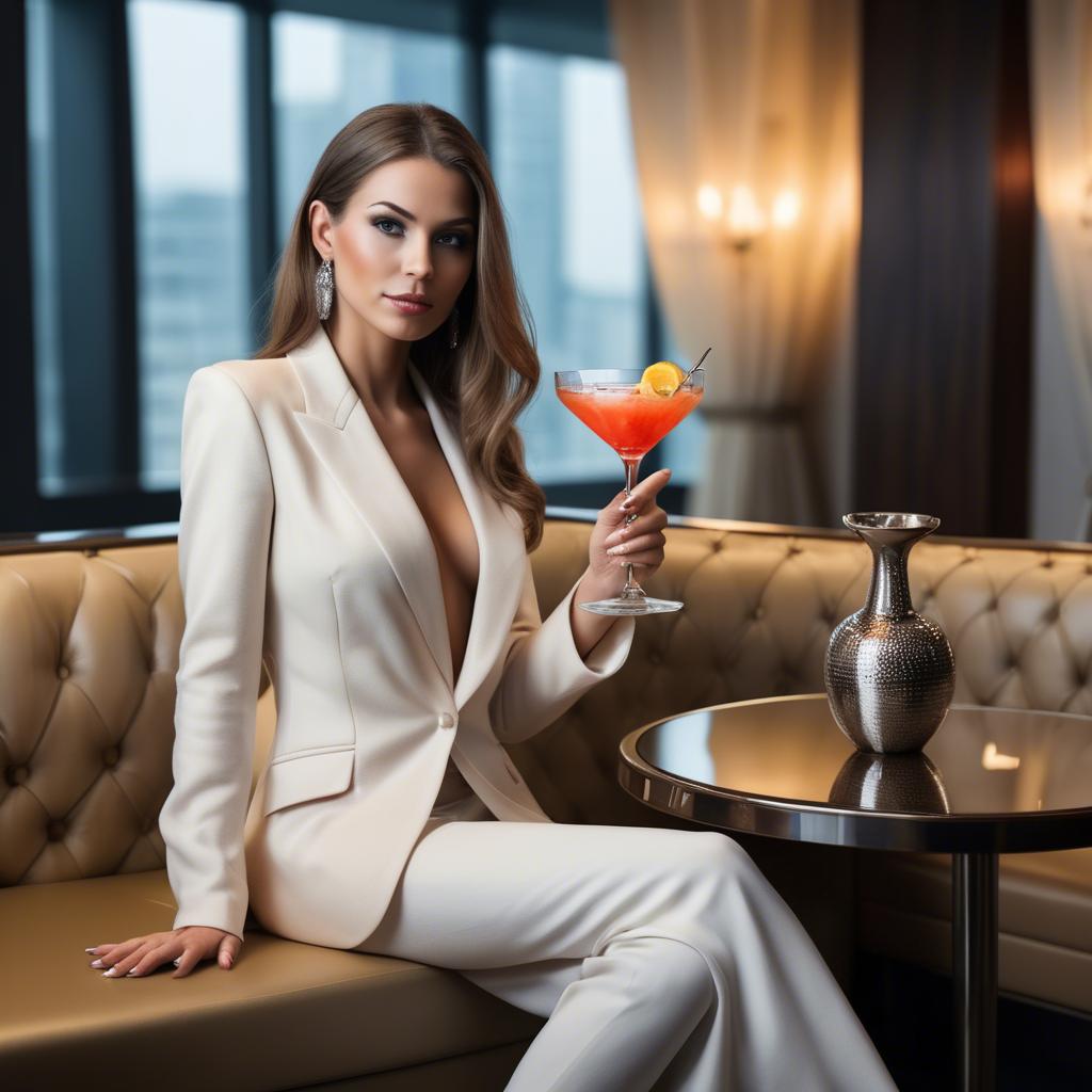 A stunning image of chic woman with a cocktail in a luxury lounge.