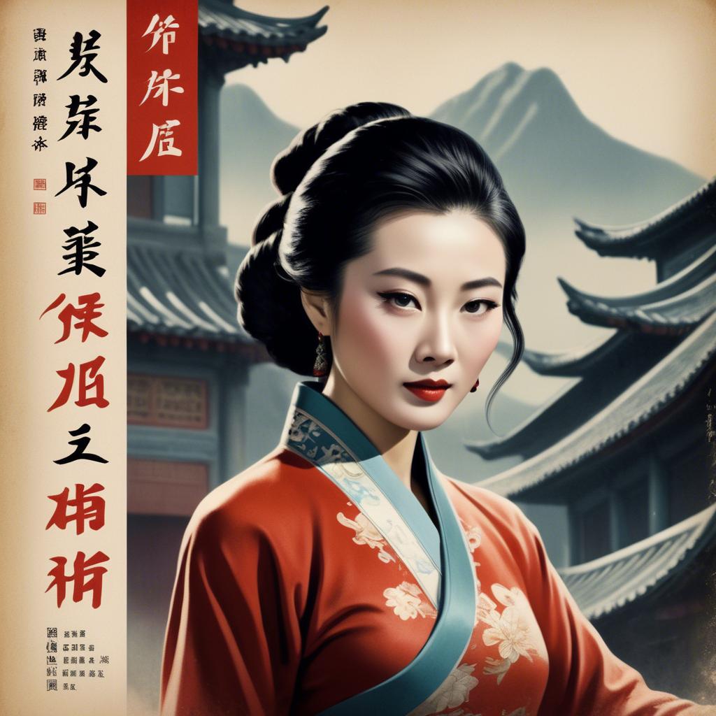 A stunning image of chinese actress in a classic film poster style.
