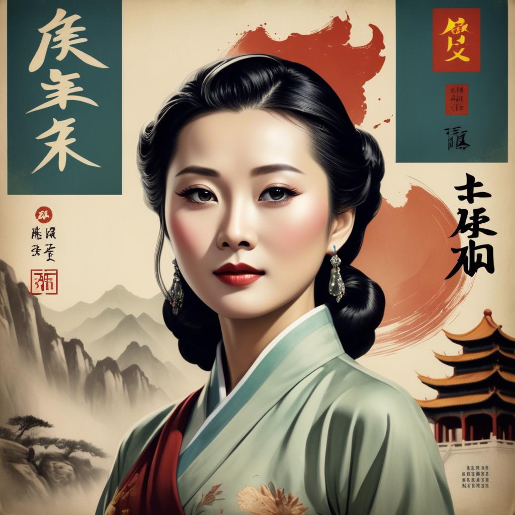 A stunning image of chinese actress in a classic film poster style.