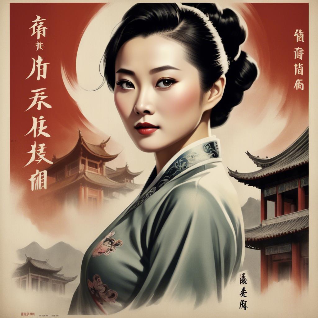 A stunning image of chinese actress in a classic film poster style.