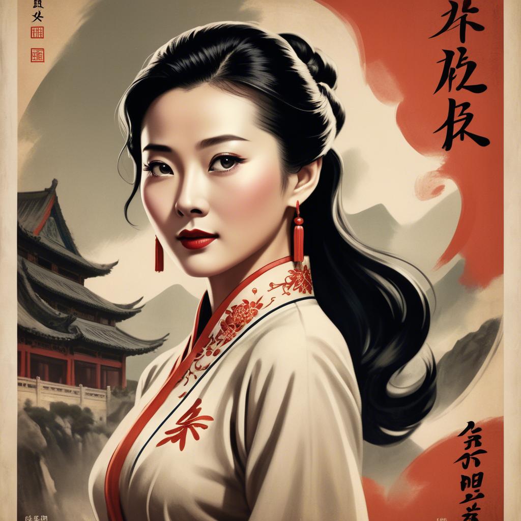 A stunning image of chinese actress in a classic film poster style.